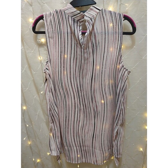 APT.9 WOMANS MEDIUM BLOUSE STRIPED DOTTED SLEEVELESS MOCK CHIC TUNIC RETRO FLOWY - Picture 9 of 12